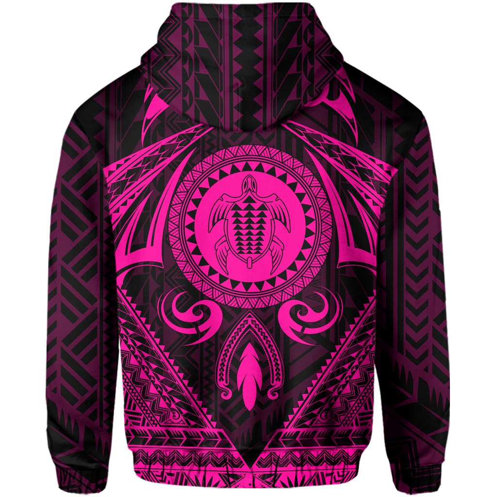 Polynesian Kakau Kanaka Turtle Map Hawaii Hoodie Circle Style Pink - Polynesian Pride