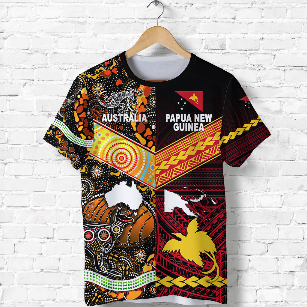 Papua New Guinea And Australia Aboriginal T Shirt Together LT8 Adult Red - Polynesian Pride