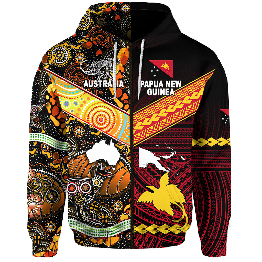 Papua New Guinea Australia Aboriginal Zip Hoodie Together LT8 Unisex Red - Polynesian Pride