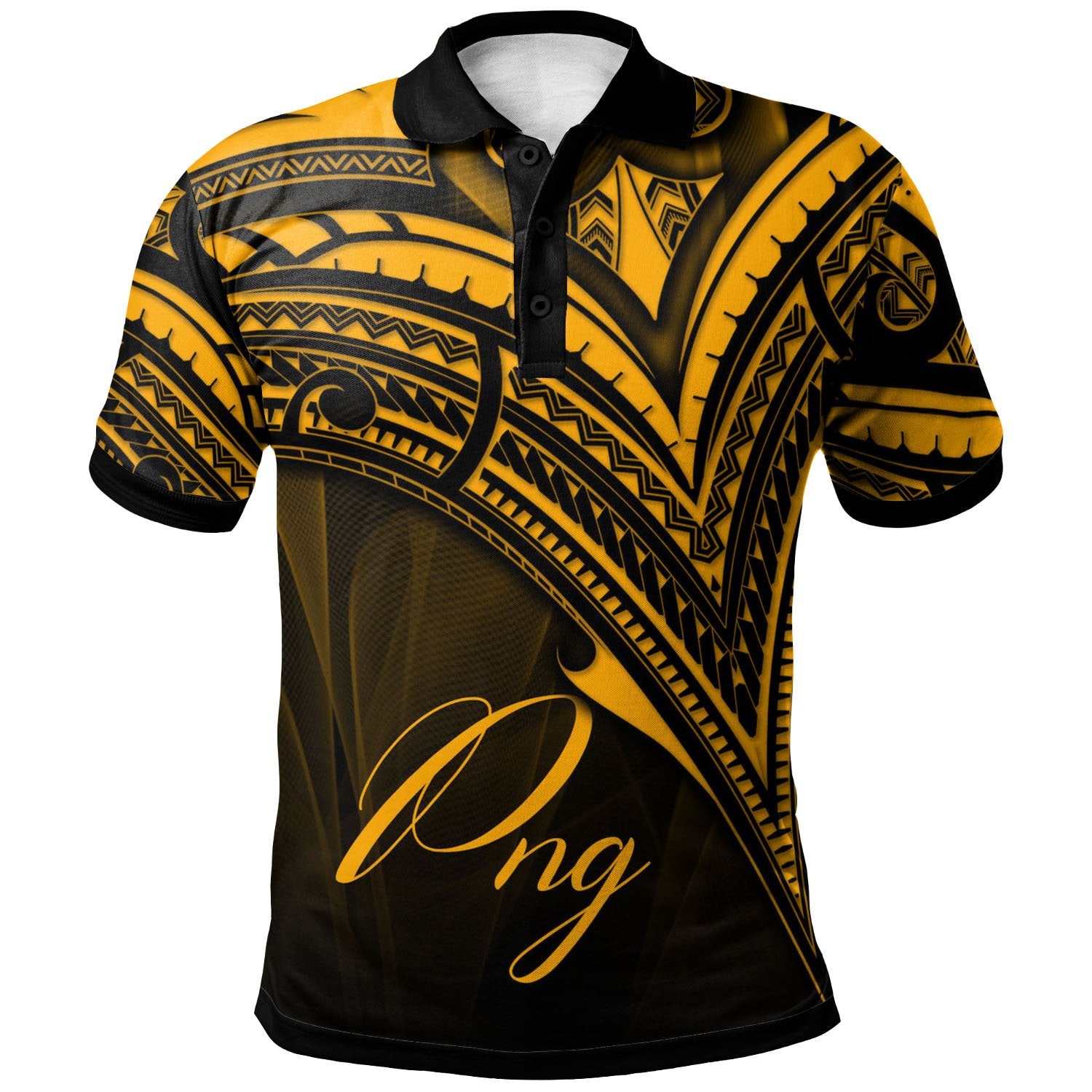 Papua New Guinea Polo Shirt Gold Color Cross Style Unisex Black - Polynesian Pride