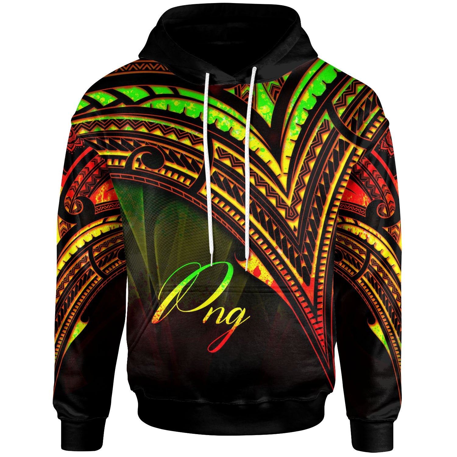 Papua New Guinea Hoodie Reggae Color Cross Style Unisex Black - Polynesian Pride