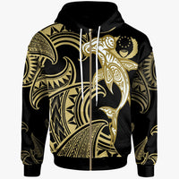 Pohnpei Zip up Hoodie Hammerhead Shark Tribal Pattern Unisex Gold - Polynesian Pride