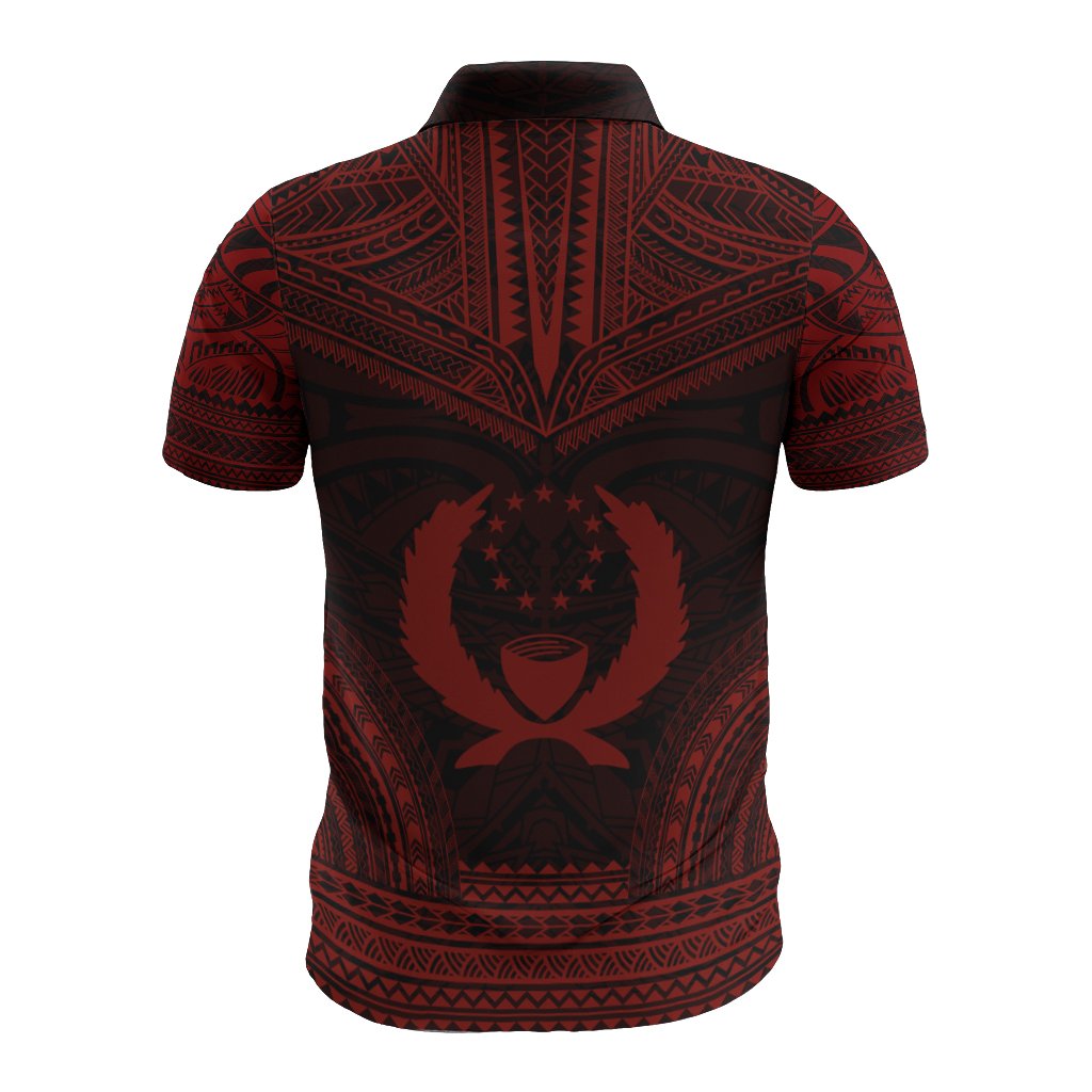 Pohnpei Polo Shirt Pohnpei Flag Polynesian Chief Tattoo Red Version - Polynesian Pride