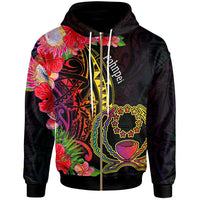 Pohnpei Zip Hoodie Tropical Hippie Style Unisex Black - Polynesian Pride