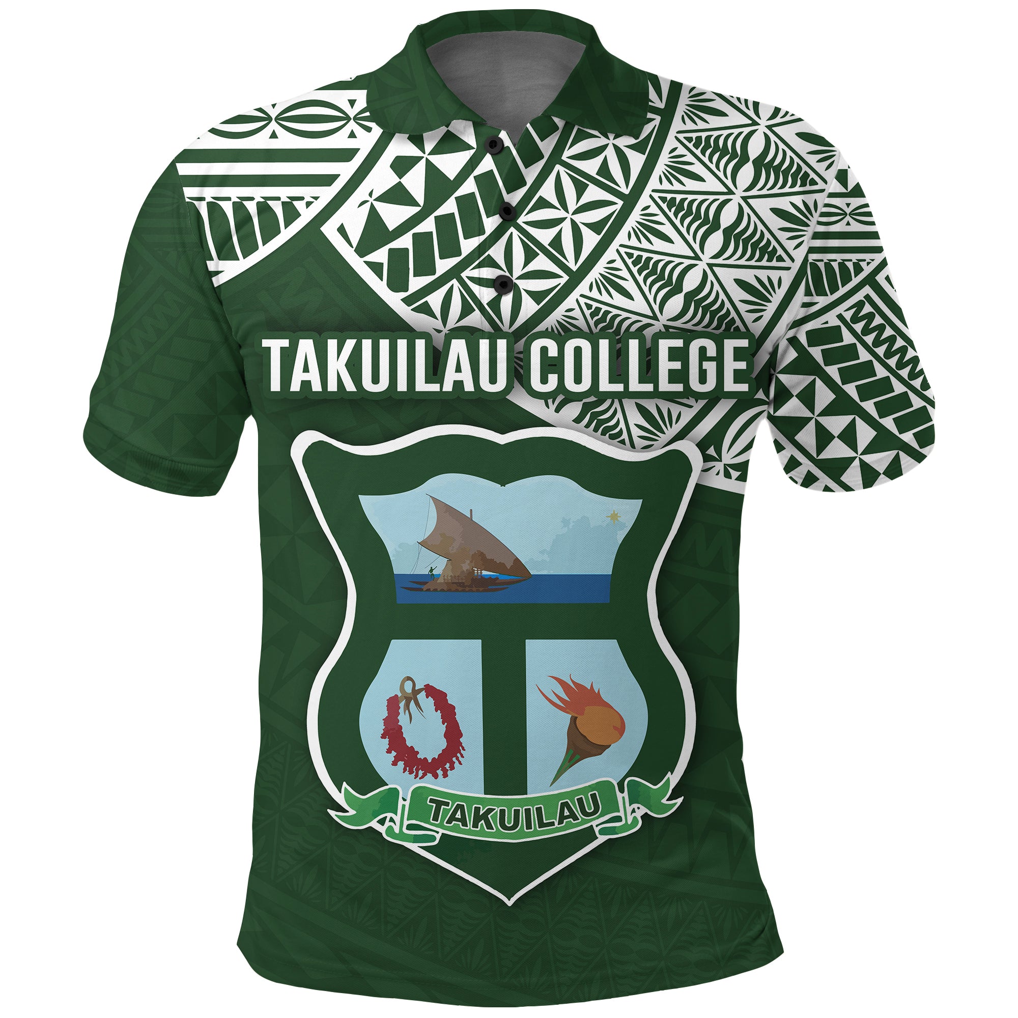 Custom Takuilau College Polo Shirt Tonga Pattern LT4 Unisex Green - Polynesian Pride