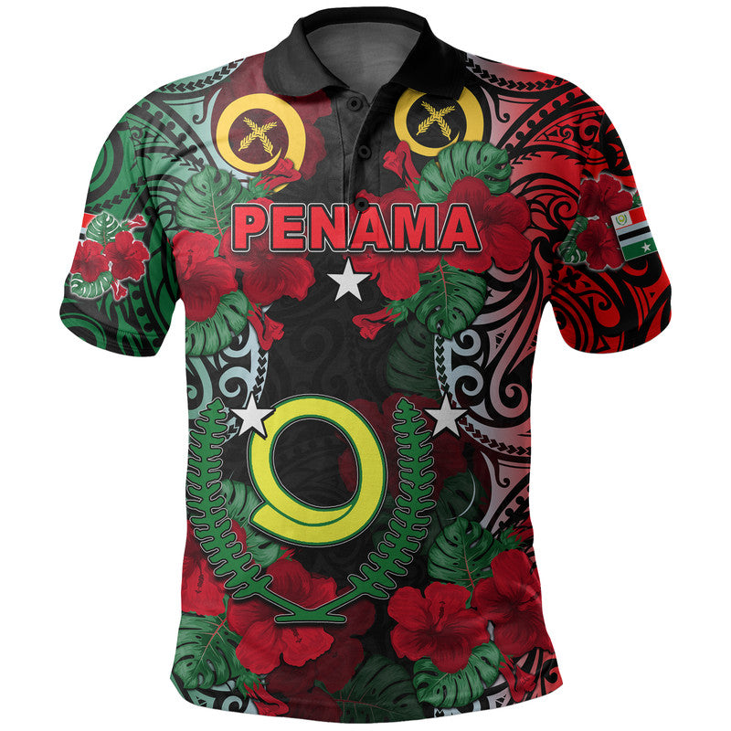 Vanuatu Penama and Hibiscus Polo Shirt LT6 Black - Polynesian Pride