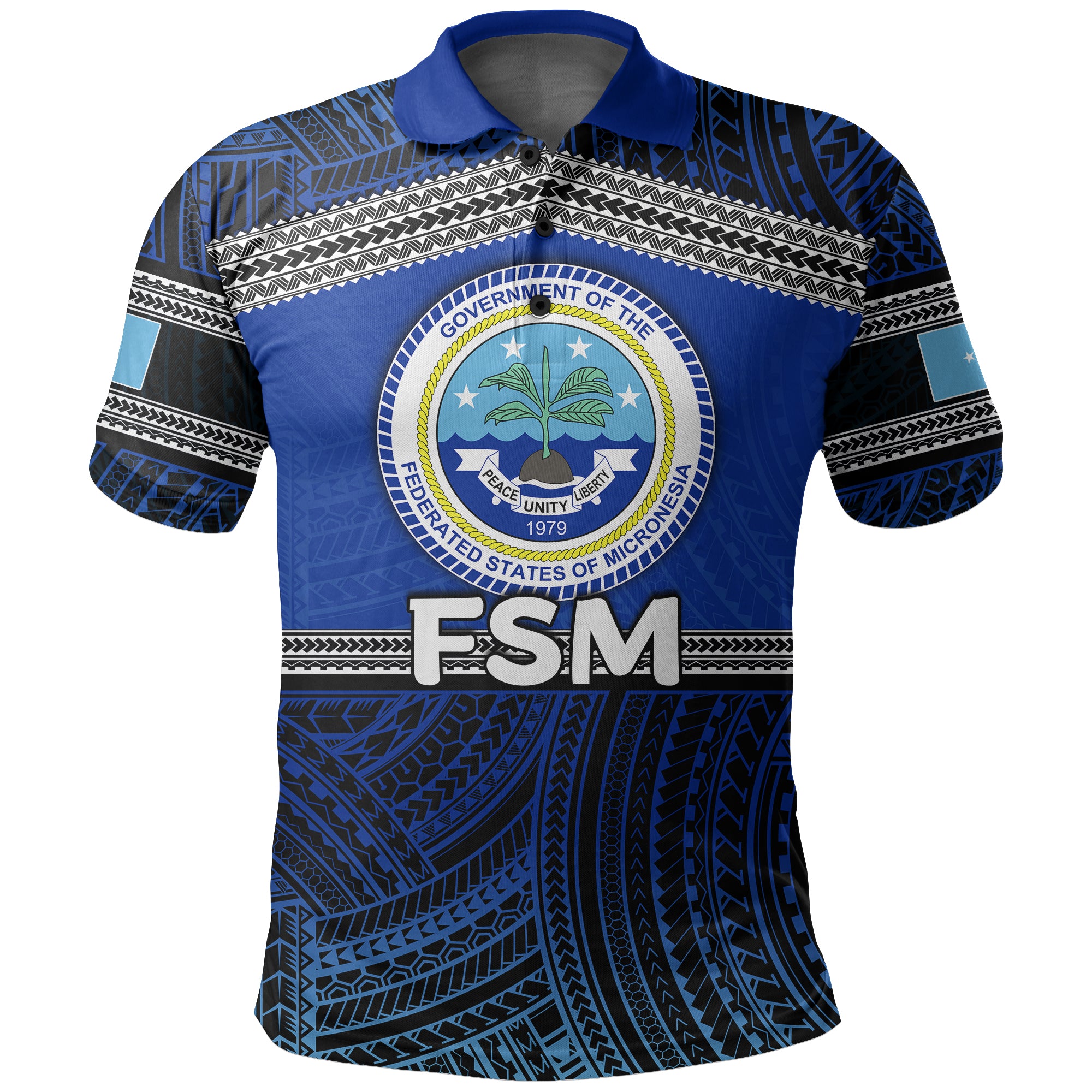 Custom Federated States of Micronesia Polo Shirt Polynesian Patterns LT6 Unisex Blue - Polynesian Pride