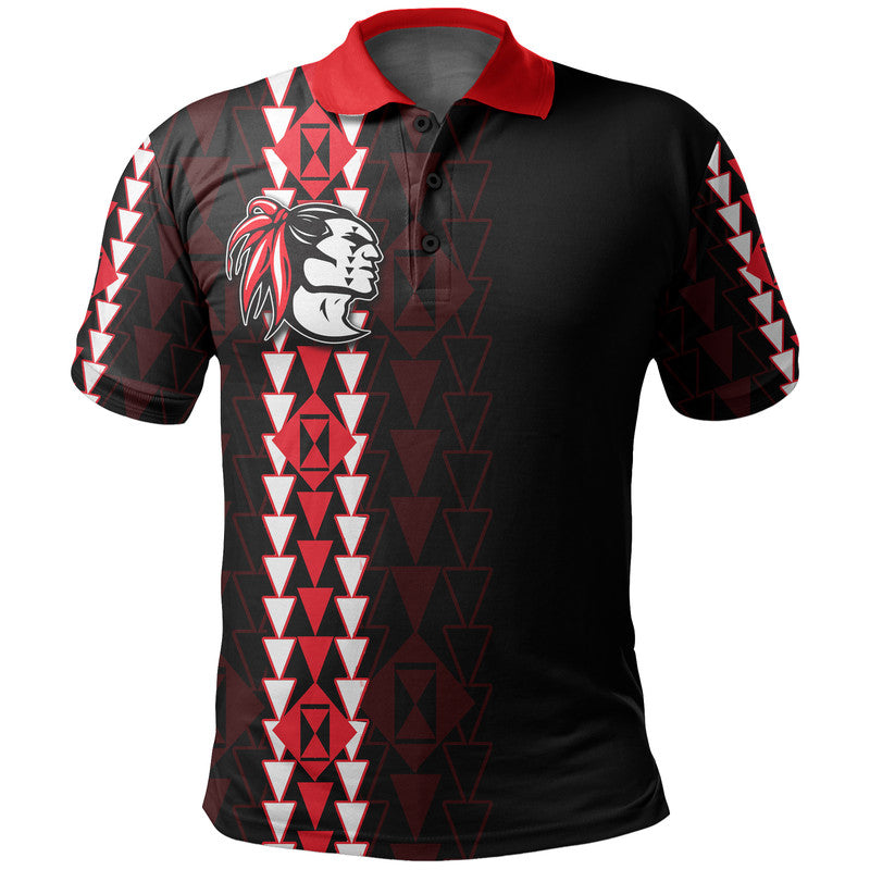 Hawaii Kahuku High Mix Kakau Polo Shirt LT6 Red - Polynesian Pride