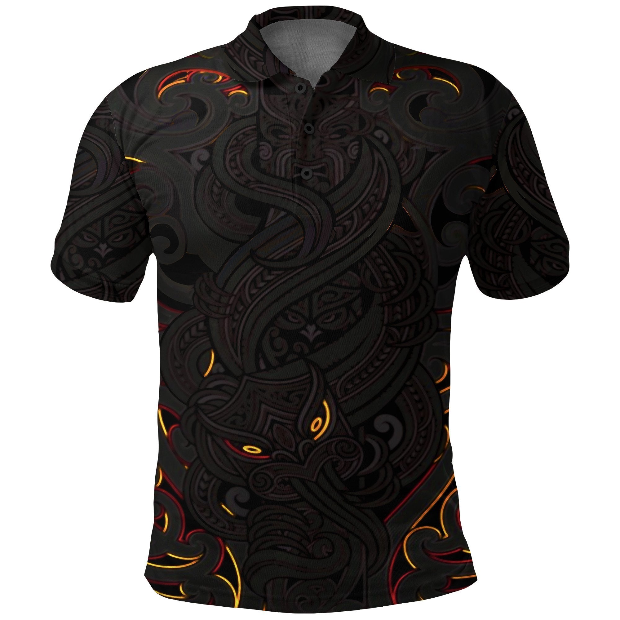 New Zealand Polo Shirt, Maori Gods Golf Shirt, Tumatauenga (God of War) Black Unisex Black - Polynesian Pride
