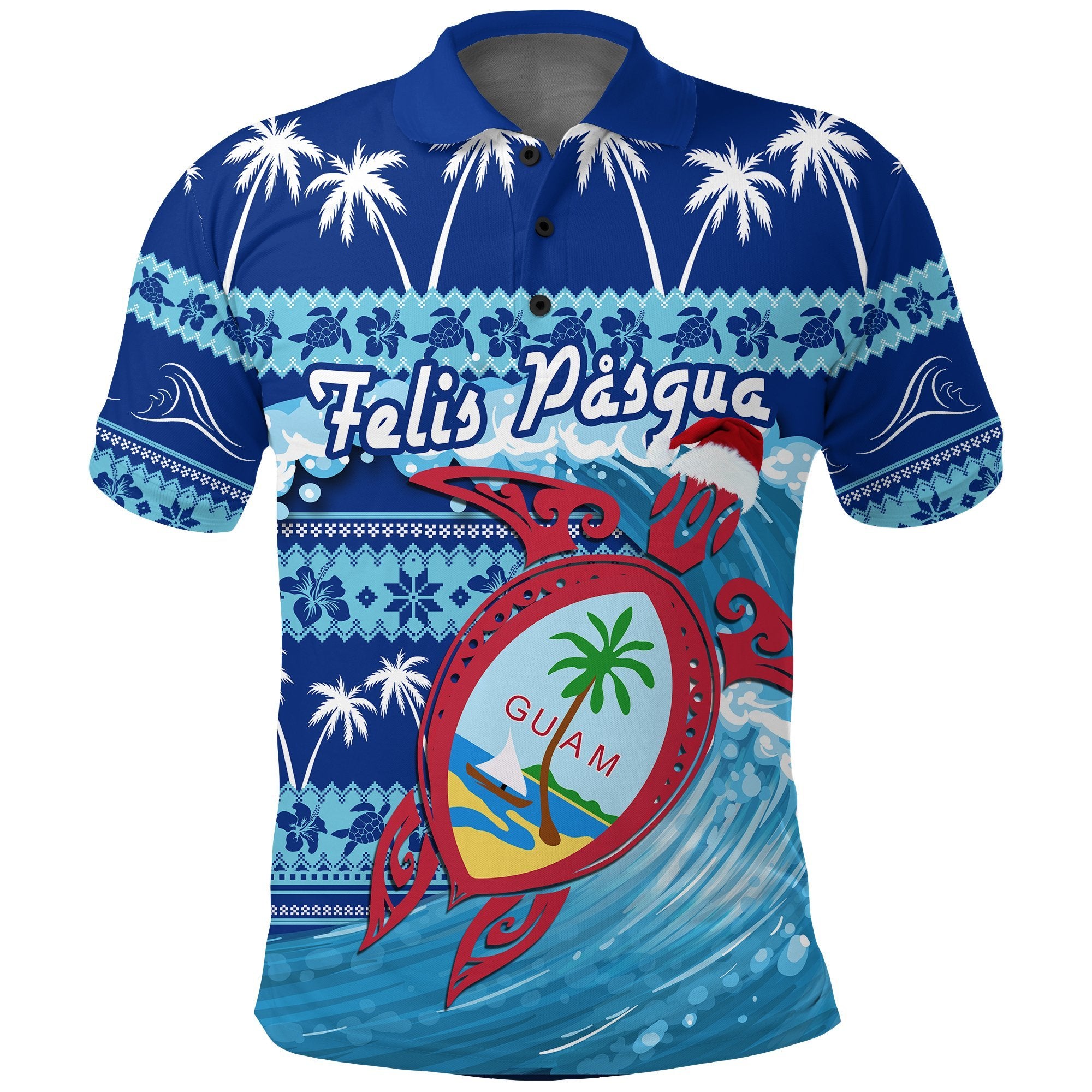 Guam Christmas Polo Shirt Go To The Beach Blue - Polynesian Pride
