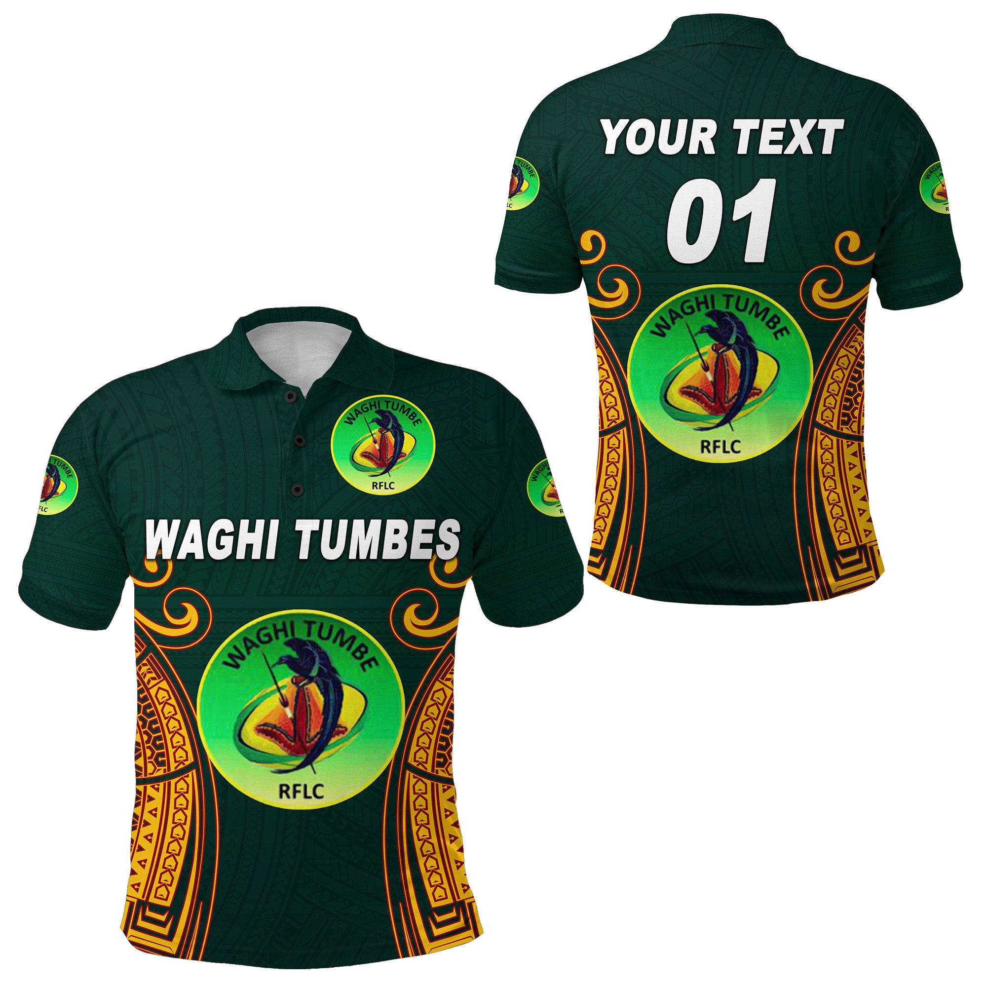 Custom Papua New Guinea Waghi Tumbes Polo Shirt Rugby Green, Custom Text and Number LT8 Unisex Green - Polynesian Pride