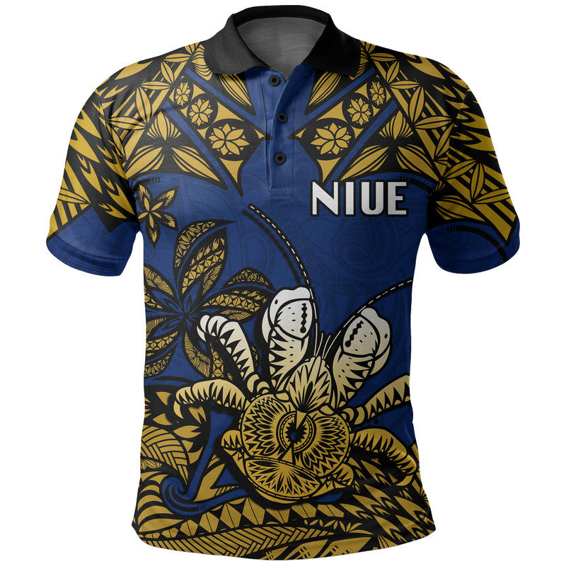 Custom Niue Uga Polo Shirt Tribal Patterns Blue Style LT6 Blue - Polynesian Pride