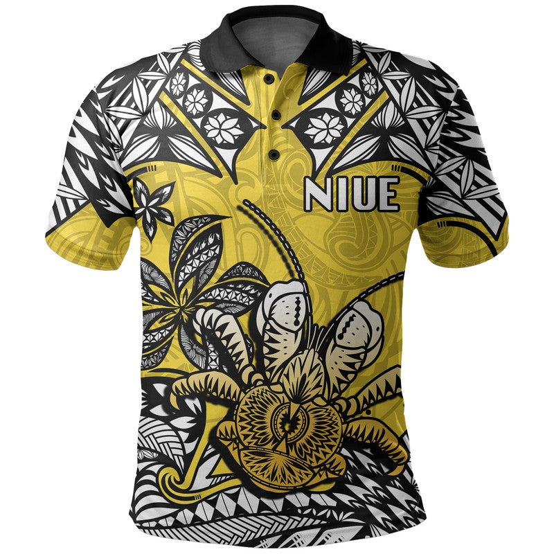 Custom Niue Uga Polo Shirt Tribal Patterns Yellow Style LT6 Yellow - Polynesian Pride