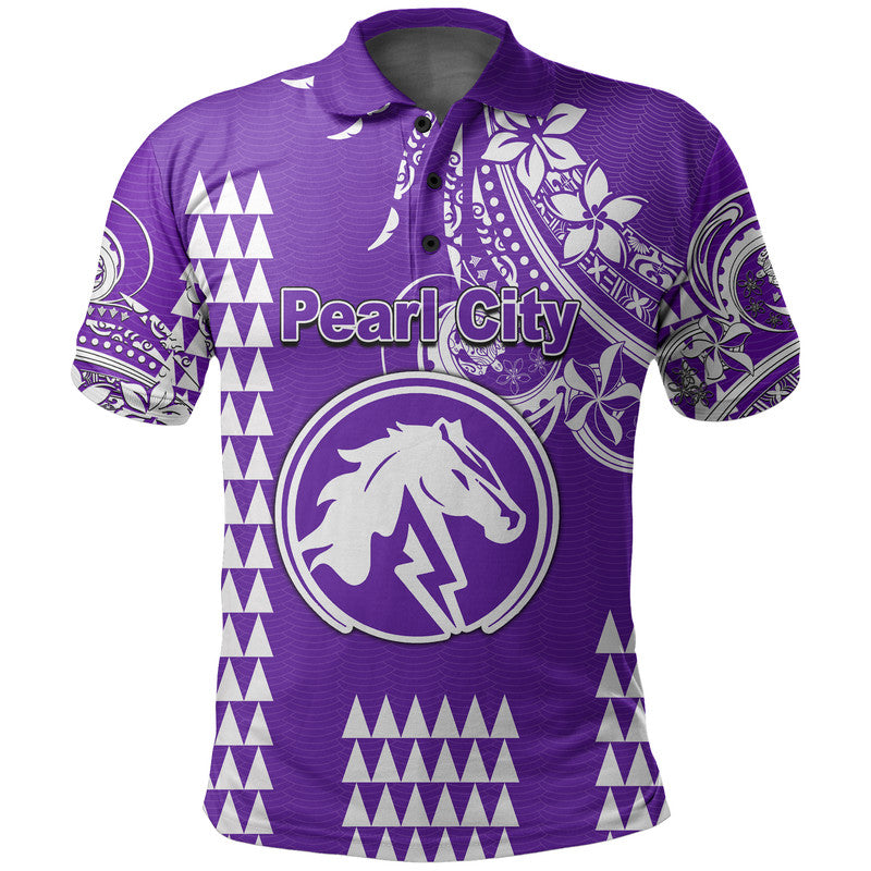 Custom Hawaii High School Pearl City Polo Shirt Mix Kakau LT6 Purple - Polynesian Pride