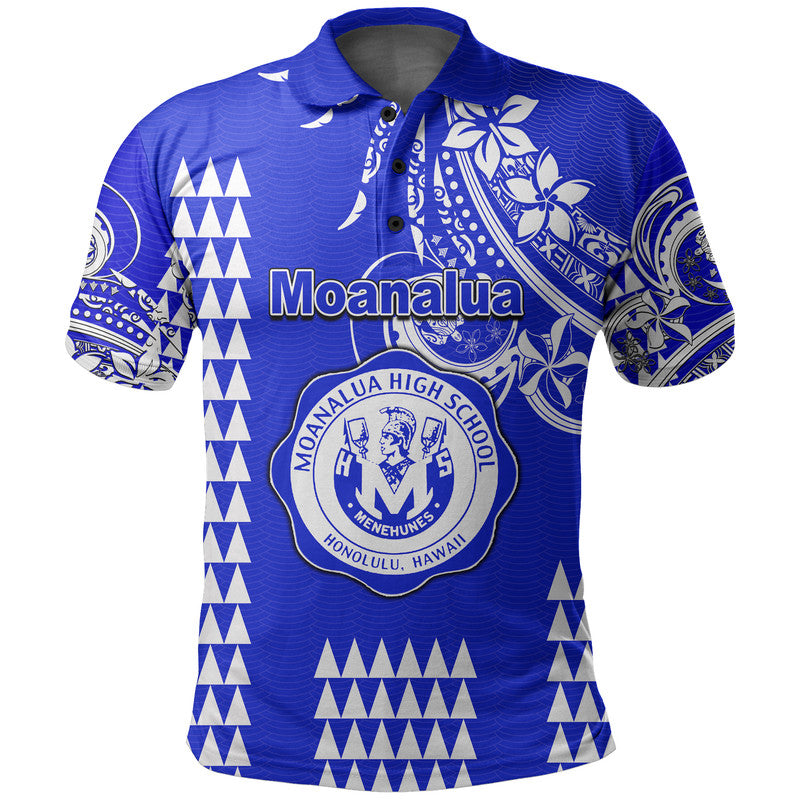 Custom Hawaii High School Moanalua Polo Shirt Mix Kakau LT6 Blue - Polynesian Pride