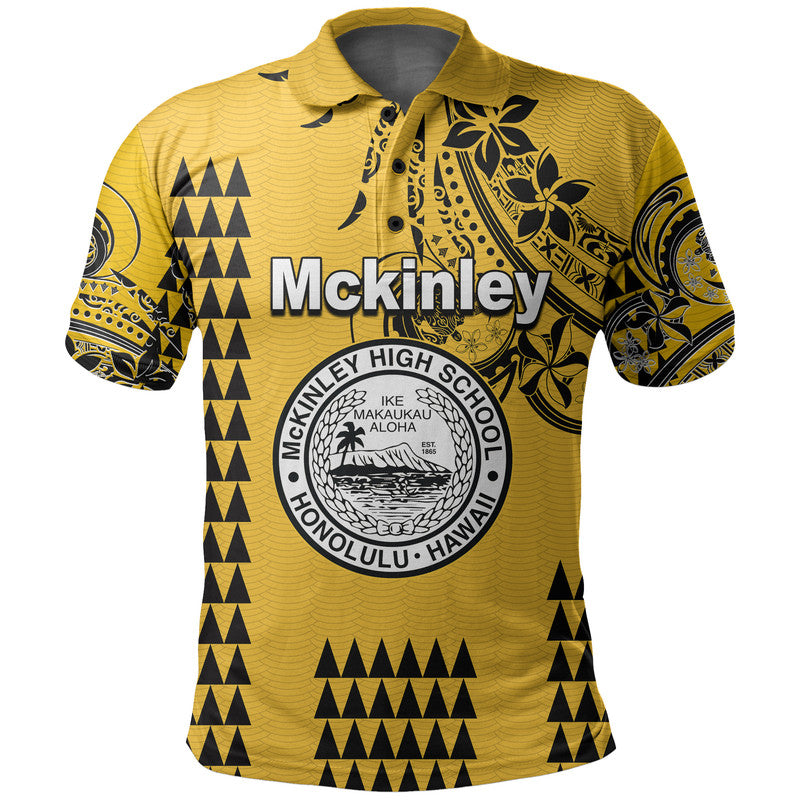 Custom Hawaii High School President William Mckinley Polo Shirt Mix Kakau LT6 Yellow - Polynesian Pride