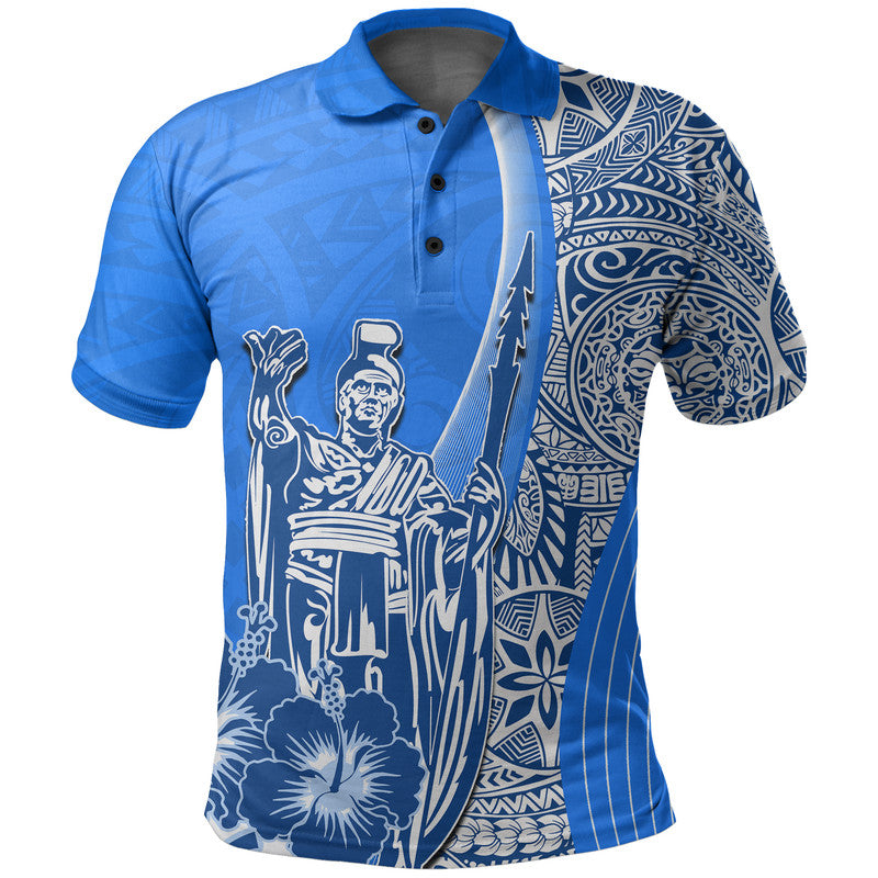 Hawaiian King Kamehameha Polo Shirt Vibe Blue Style LT6 Blue - Polynesian Pride