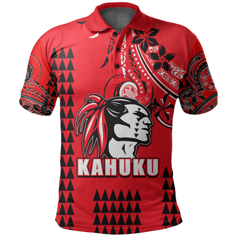 Custom Hawaii High School Kahuku Polo Shirt Mix Kakau LT6 Red - Polynesian Pride