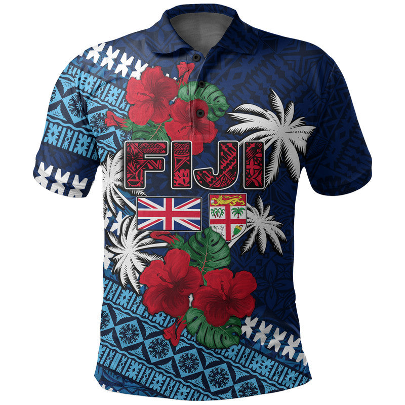 Custom Fiji Patterns With Hibiscus Polo Shirt LT6 Blue - Polynesian Pride