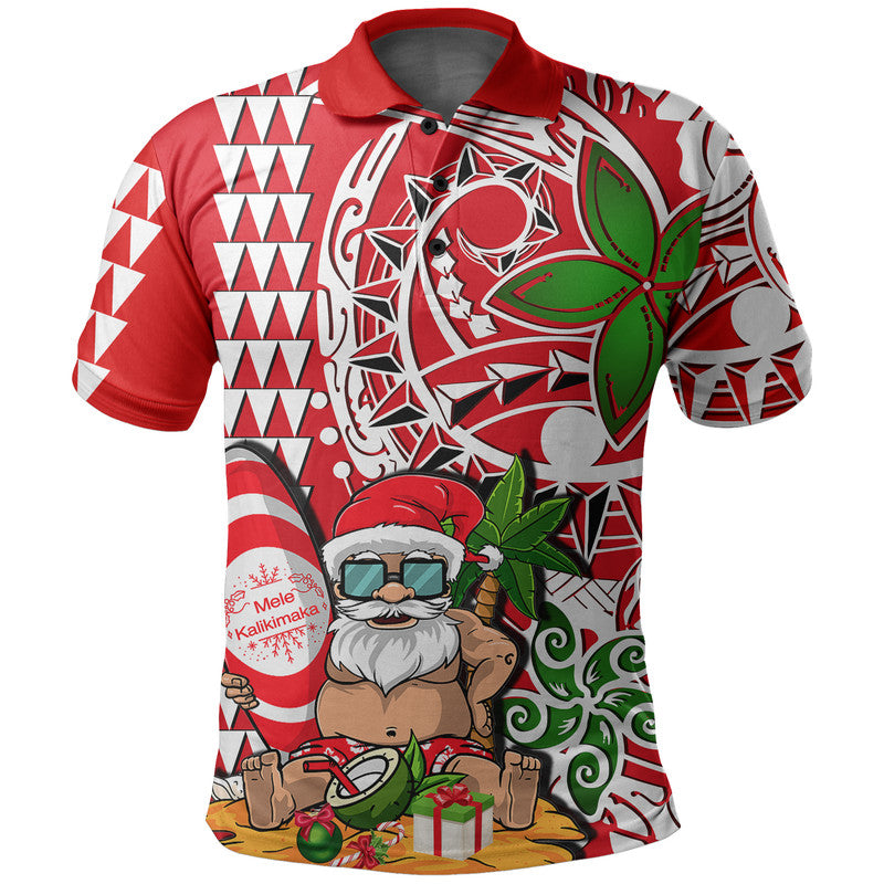 Hawaii Mele Kalikimaka Santa Claus Beach Polo Shirt LT6 Red - Polynesian Pride