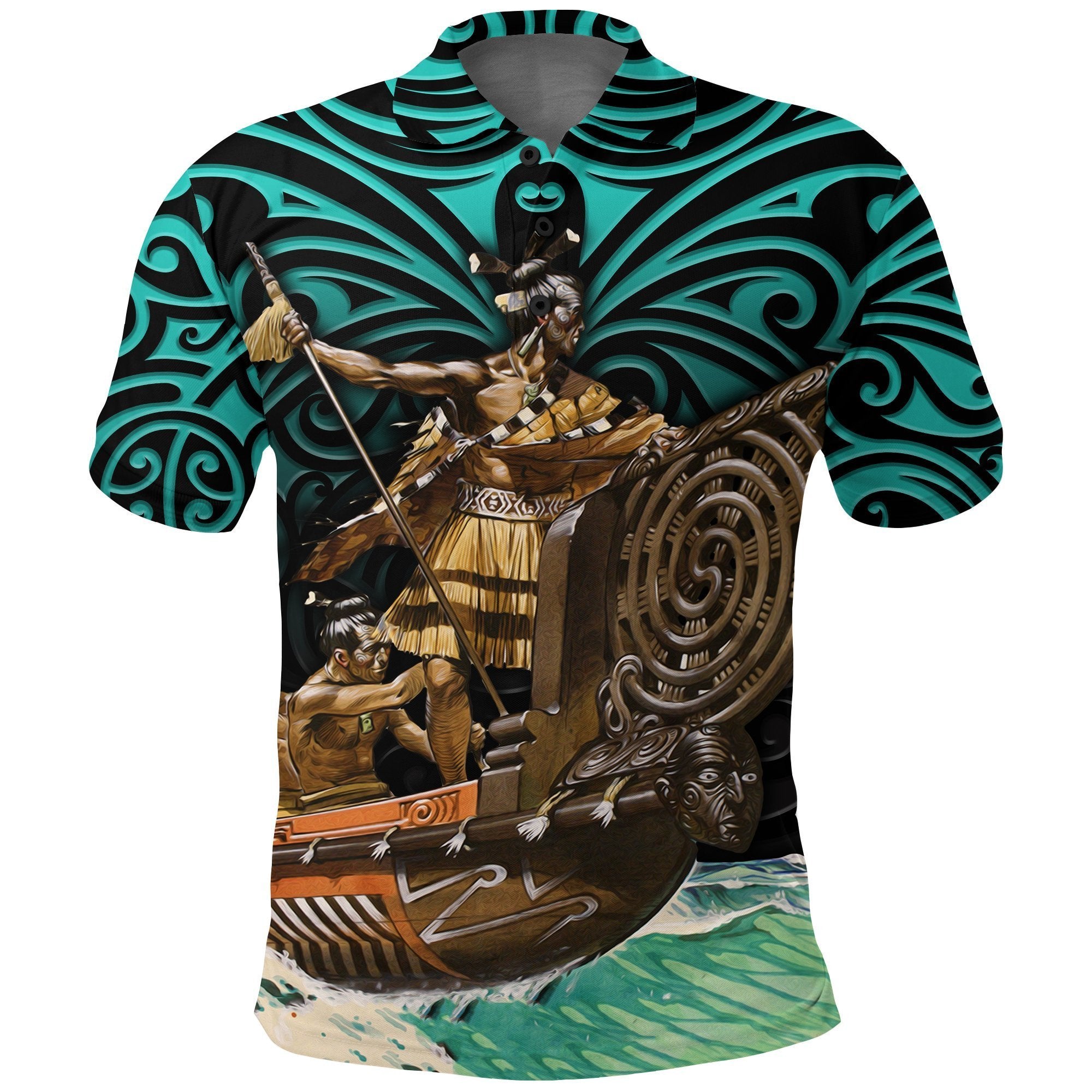 New Zealand Polo Shirt, Maori Waka Taua Golfs Shirt Unisex Black - Polynesian Pride