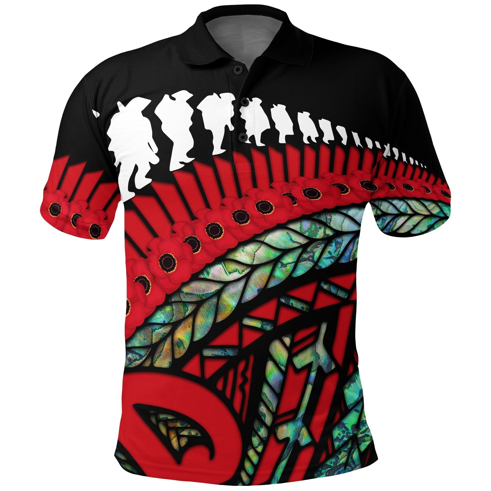 ANZAC New Zealand Polo Shirt, Poppies Lest We Forget Maori Golf Shirt Soldiers Paua Unisex Black - Polynesian Pride