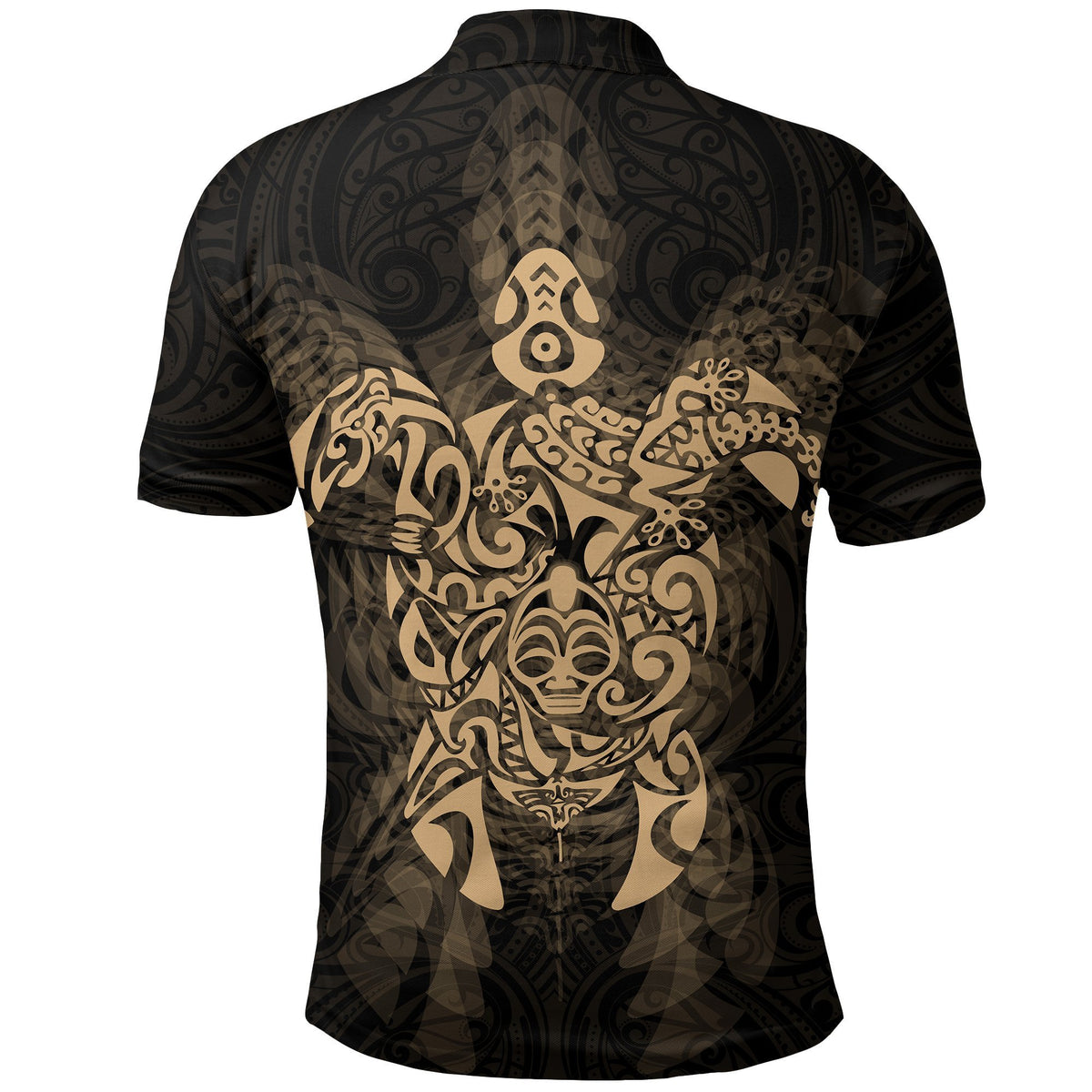 New Zealand Maori Polo Shirt, Wairua Tattoo Turtle Golf Shirts Gold - Polynesian Pride