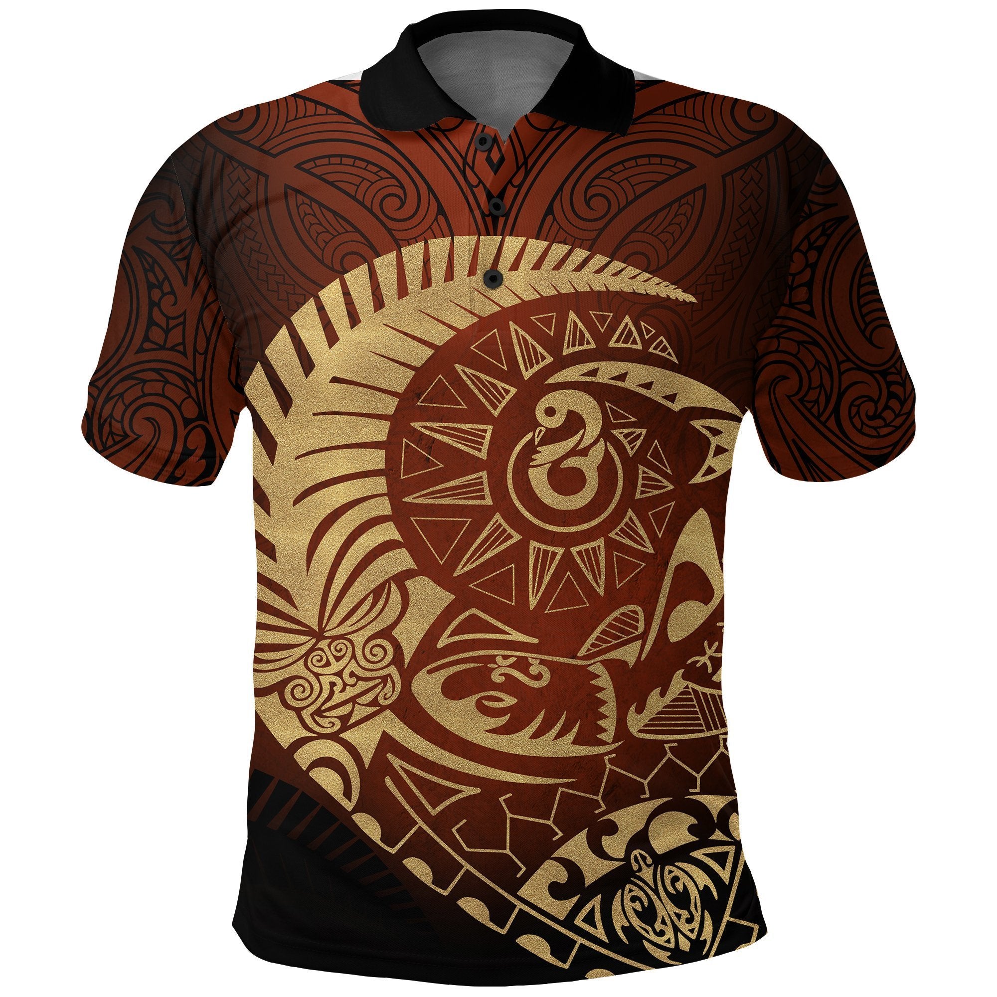 New Zealand Polo Shirt Maori Warrior Tattoo Tangaroa Unisex Black - Polynesian Pride
