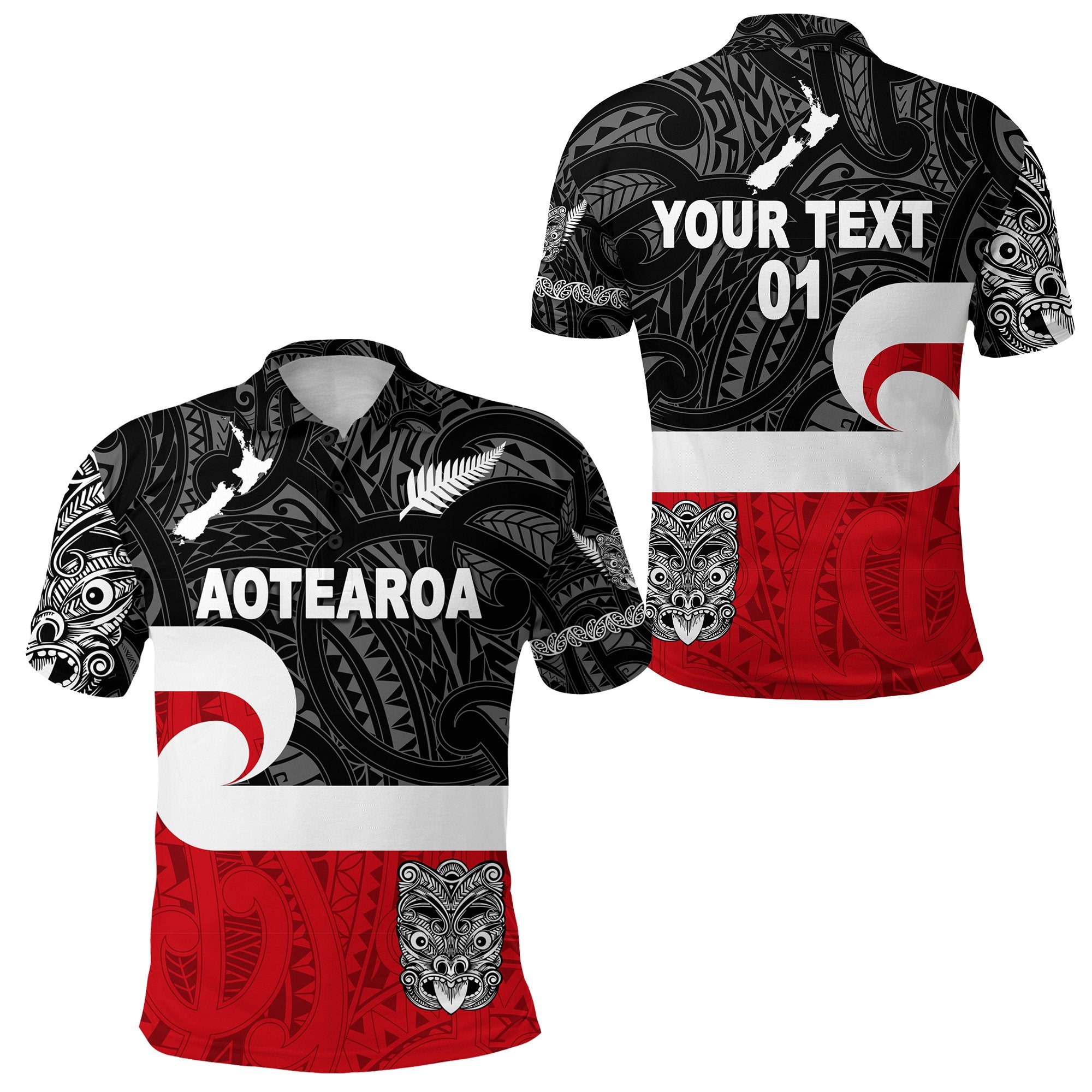 Custom Maori Aotearoa Haka Polo Shirt New Zealand Simple, Custom Text and Number LT8 Unisex Black - Polynesian Pride