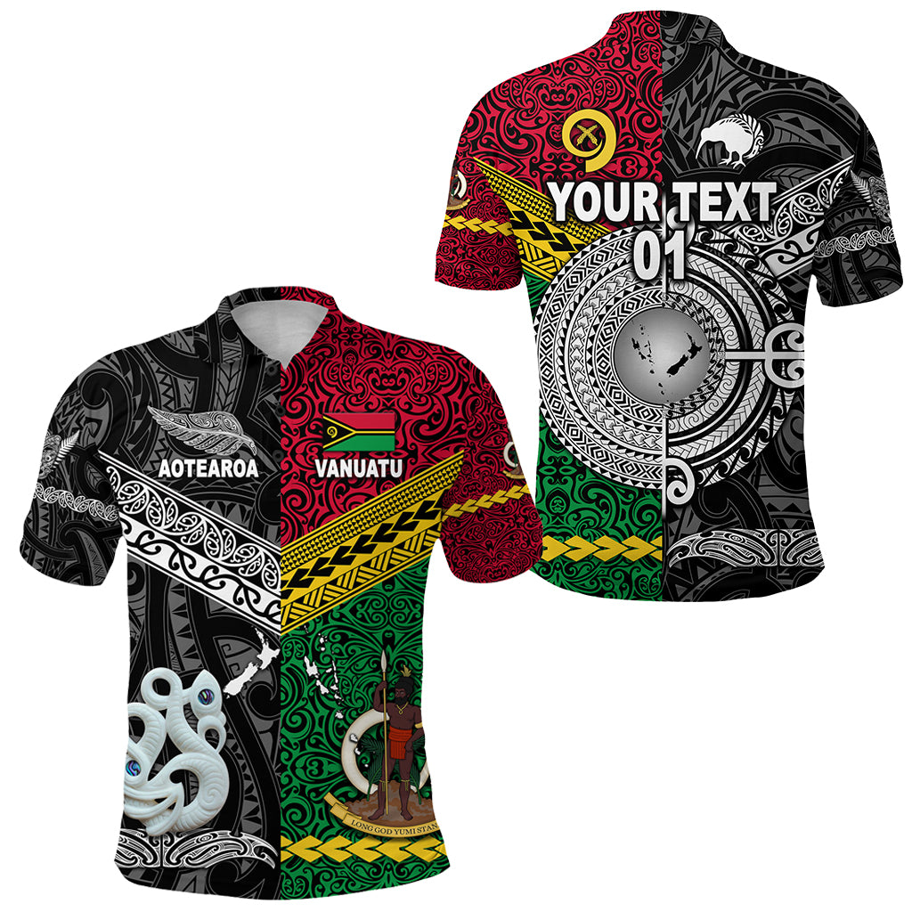 Custom Vanuatu New Zealand Polo Shirt Together Black, Custom Text and Number LT8 Red - Polynesian Pride