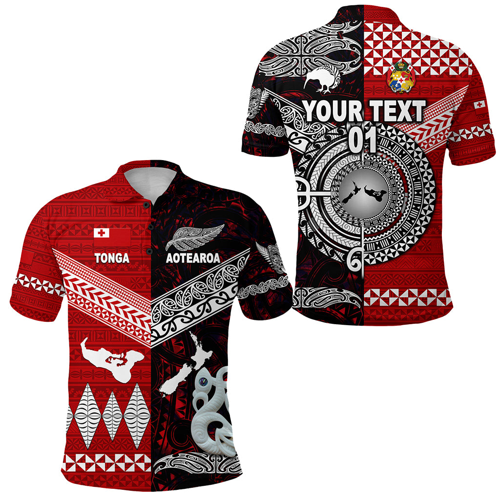 Custom New Zealand Tonga Polo Shirt Maori and Polynesian Together Red, Custom Text and Number LT8 Unisex Red - Polynesian Pride
