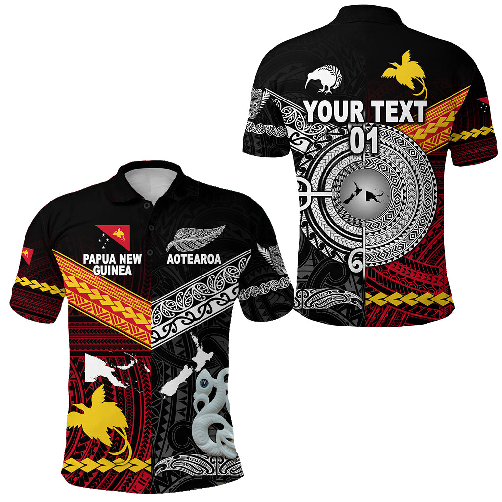 Custom New Zealand Papua New Guinea Polo Shirt Maori and Polynesian Together, Custom Text and Number LT8 Unisex Red - Polynesian Pride