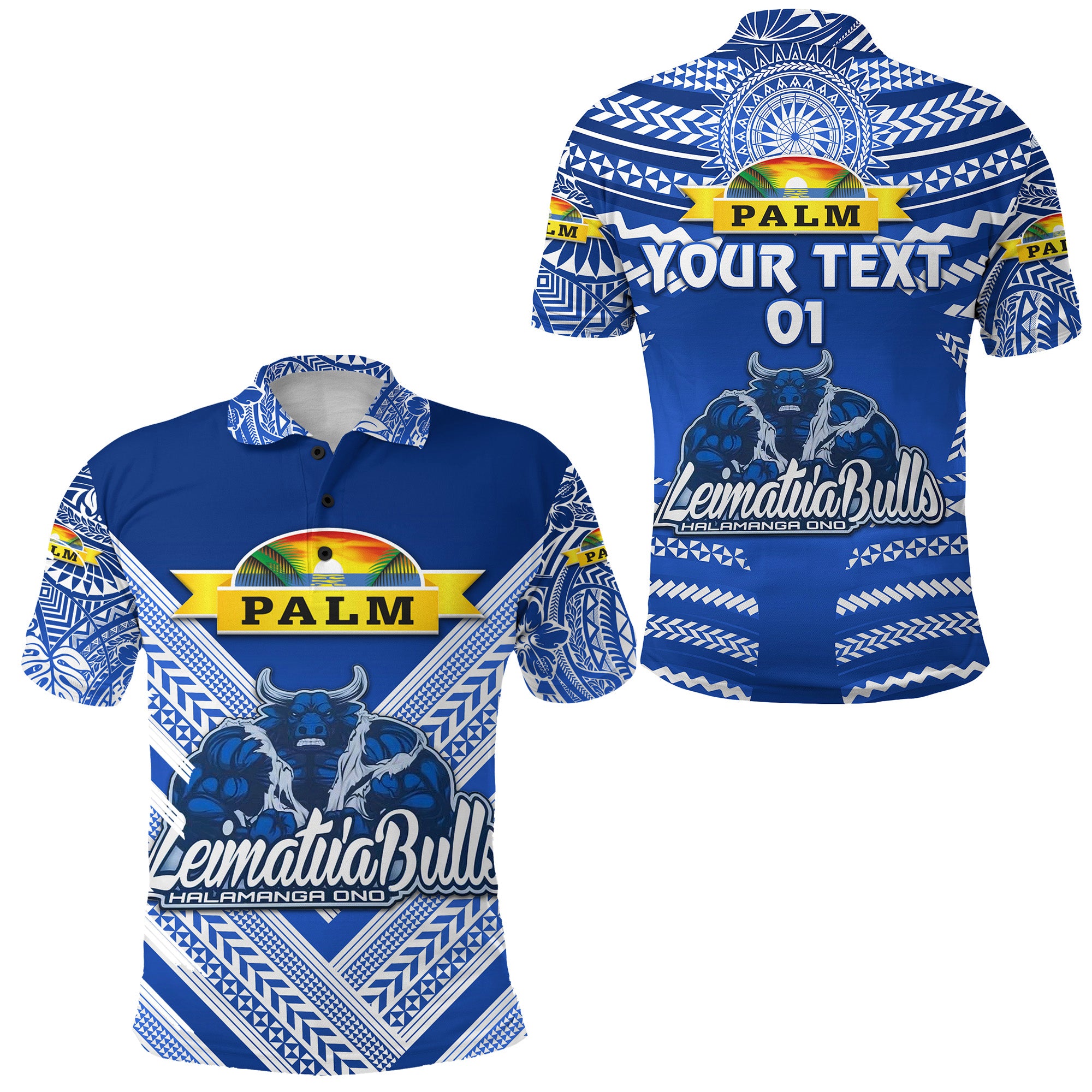 Custom Mate Maa Tonga Polo Shirt Leimatua Bulls Creative Style Blue, Custom Text and Number LT8 Unisex Blue - Polynesian Pride