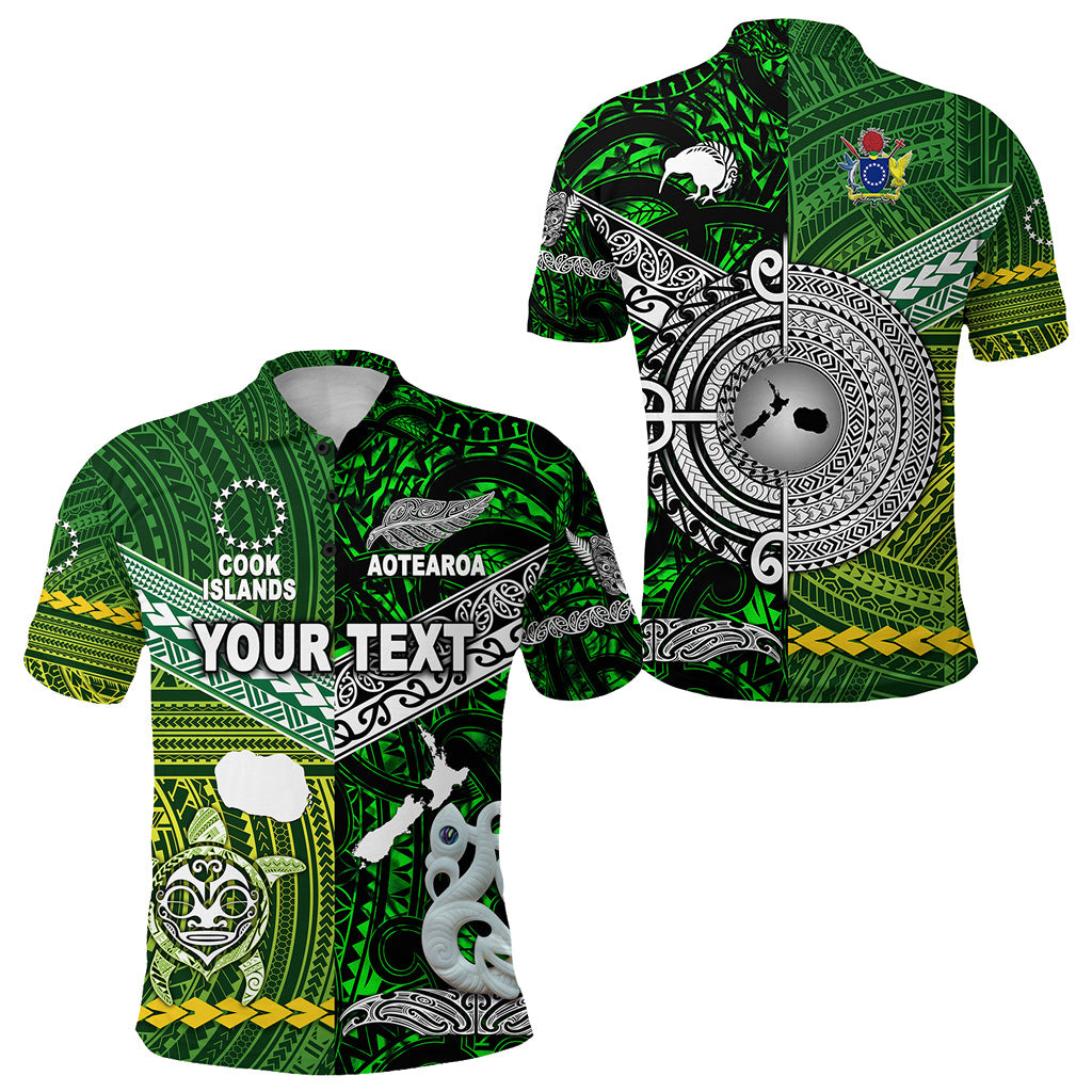 Custom New Zealand Cook Islands Polo Shirt Maori Together Green LT8 Green - Polynesian Pride