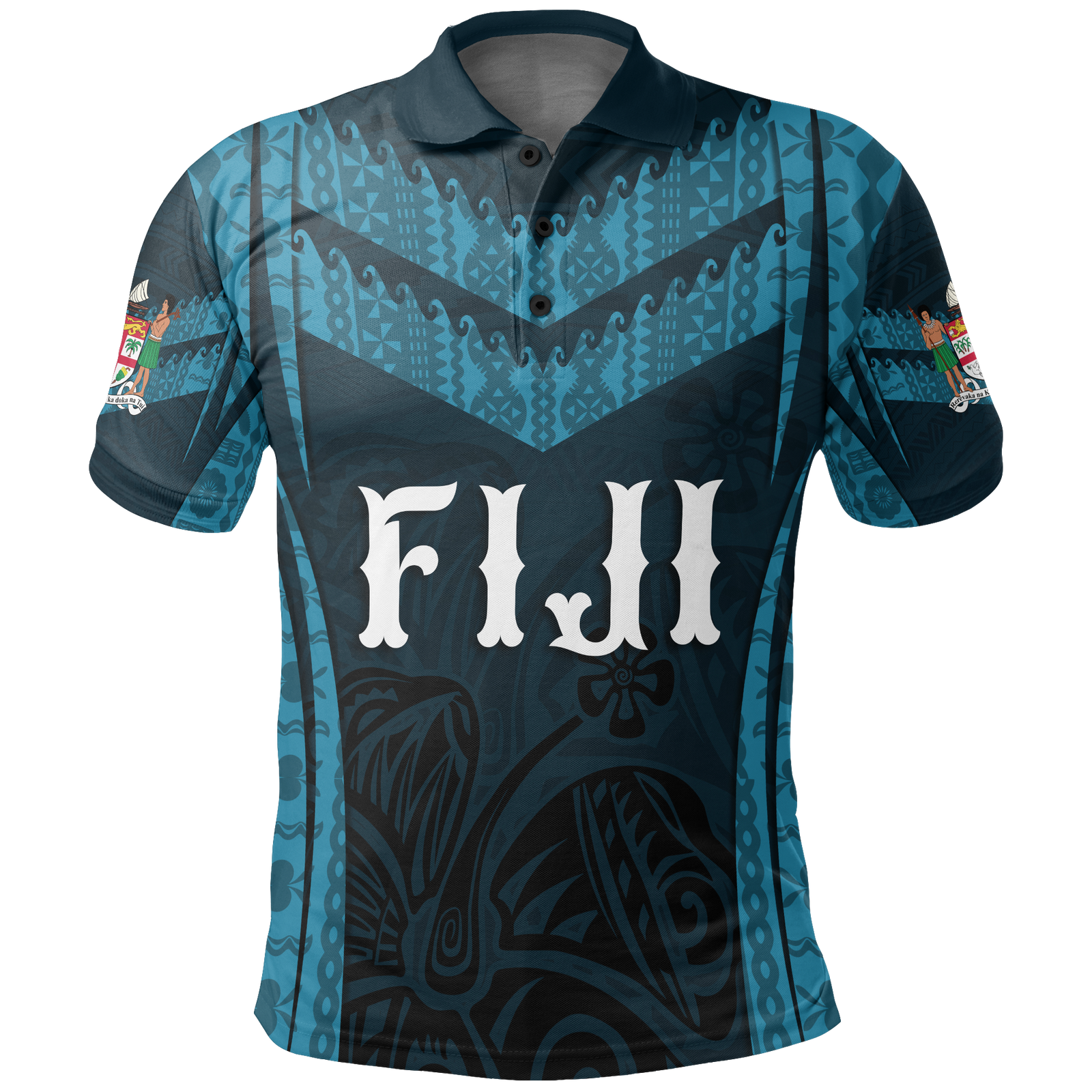 Fiji Polo Shirt Vitian Coat Of Arms Tapa Unisex BLUE - Polynesian Pride