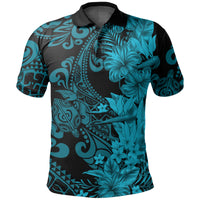Hawaii Flowers Mix Tribal Pattern Polo Shirt LT6 Adult Blue - Polynesian Pride