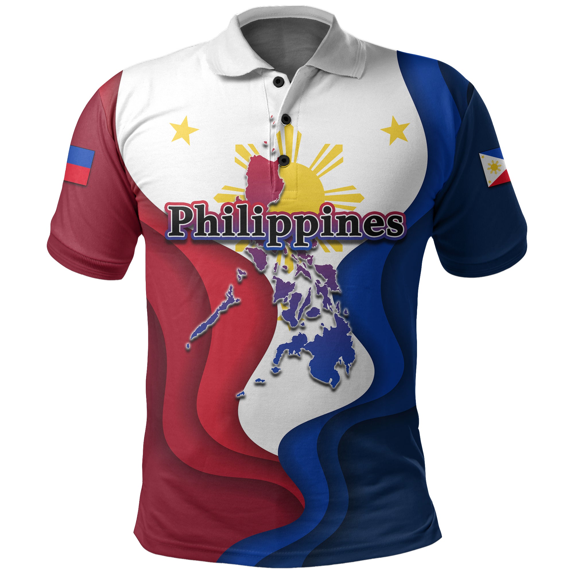 Custom Philippines Polo Shirt Flag Style LT6 White - Polynesian Pride