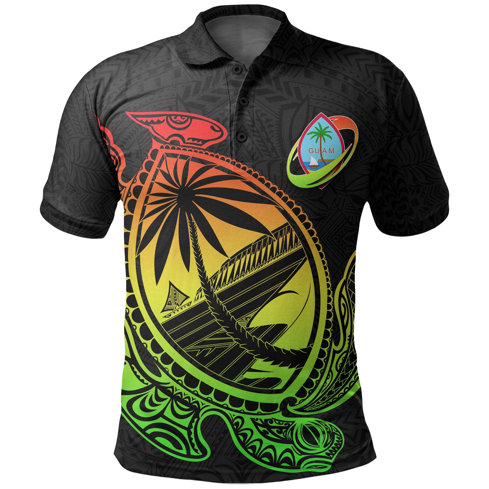Guam Polo Shirt Rugby Version Turtle Polynesian Rasta Rasta - Polynesian Pride