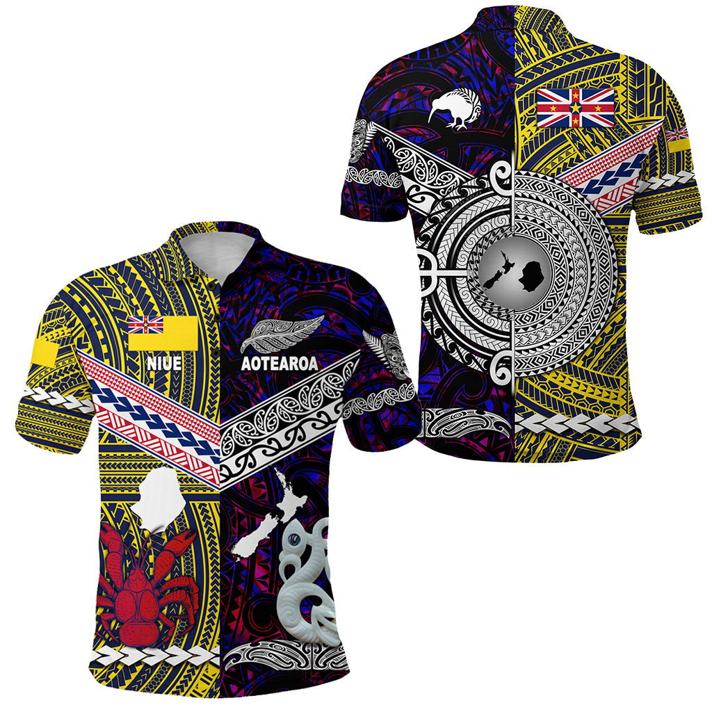 New Zealand Niue Polo Shirt Maori and Polynesian Together Purple LT8 Unisex Yellow - Polynesian Pride