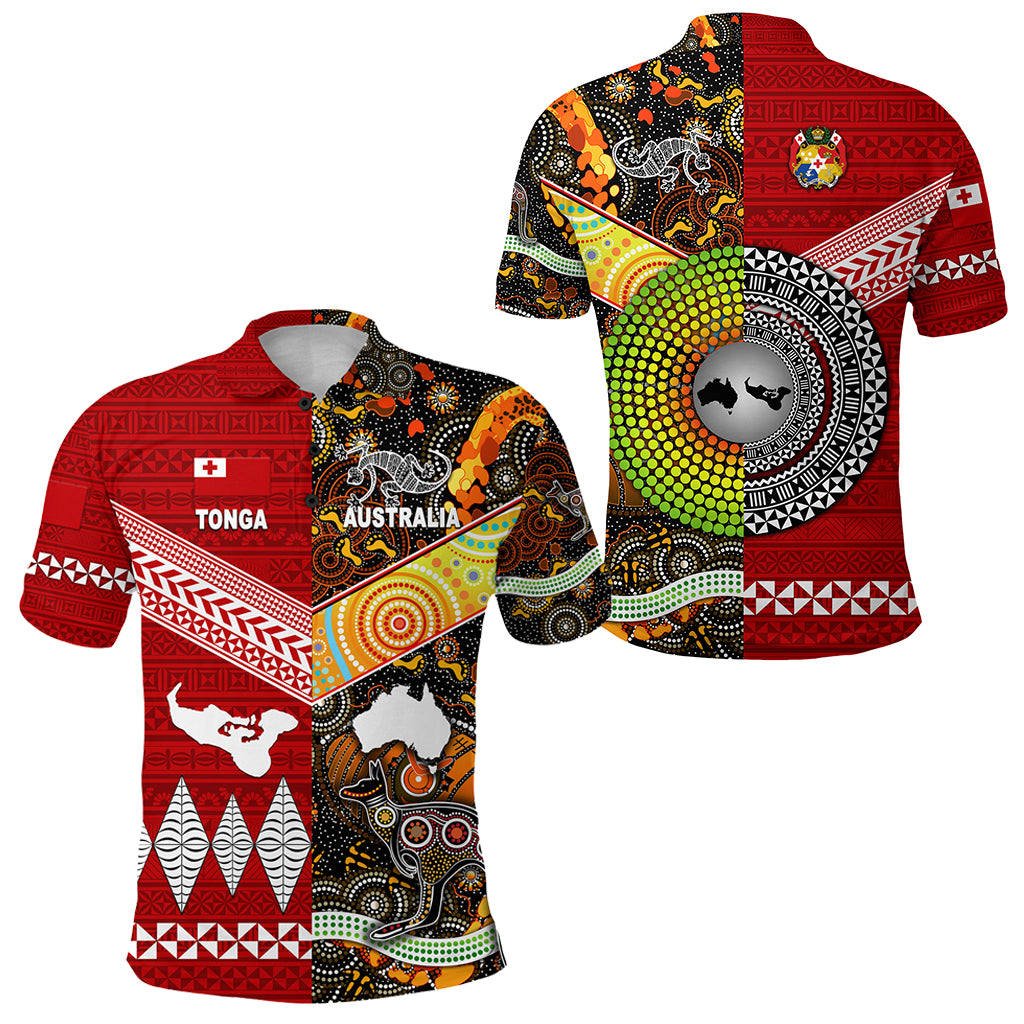 Tonga Ngatu and Australia Aboriginal Polo Shirt Together LT8 Red - Polynesian Pride