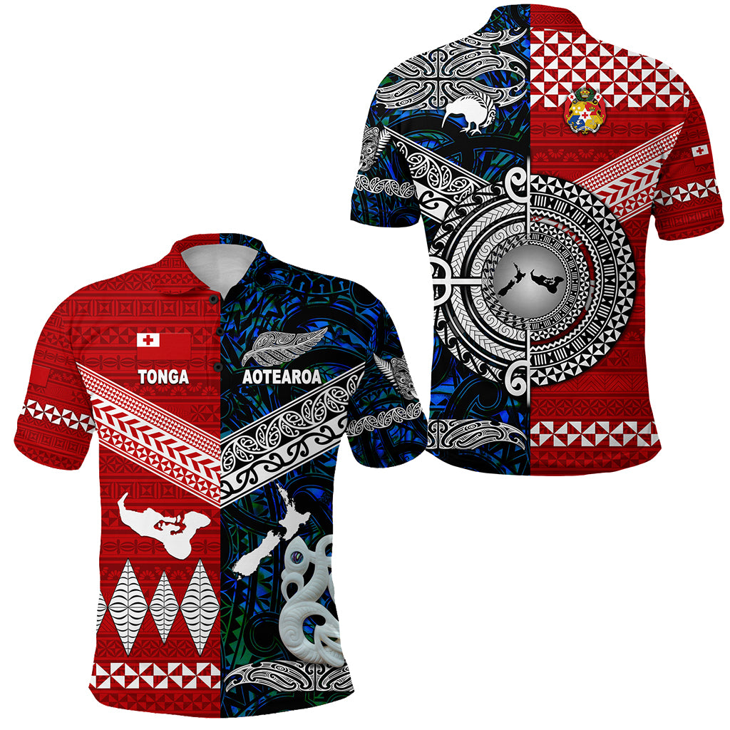 New Zealand Tonga Polo Shirt Maori and Polynesian Together Blue LT8 Unisex Red - Polynesian Pride