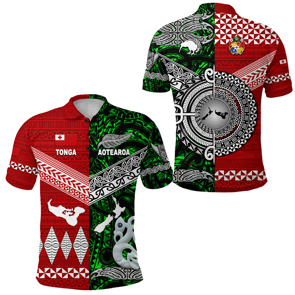 New Zealand Tonga Polo Shirt Maori and Polynesian Together Green LT8 Unisex Red - Polynesian Pride