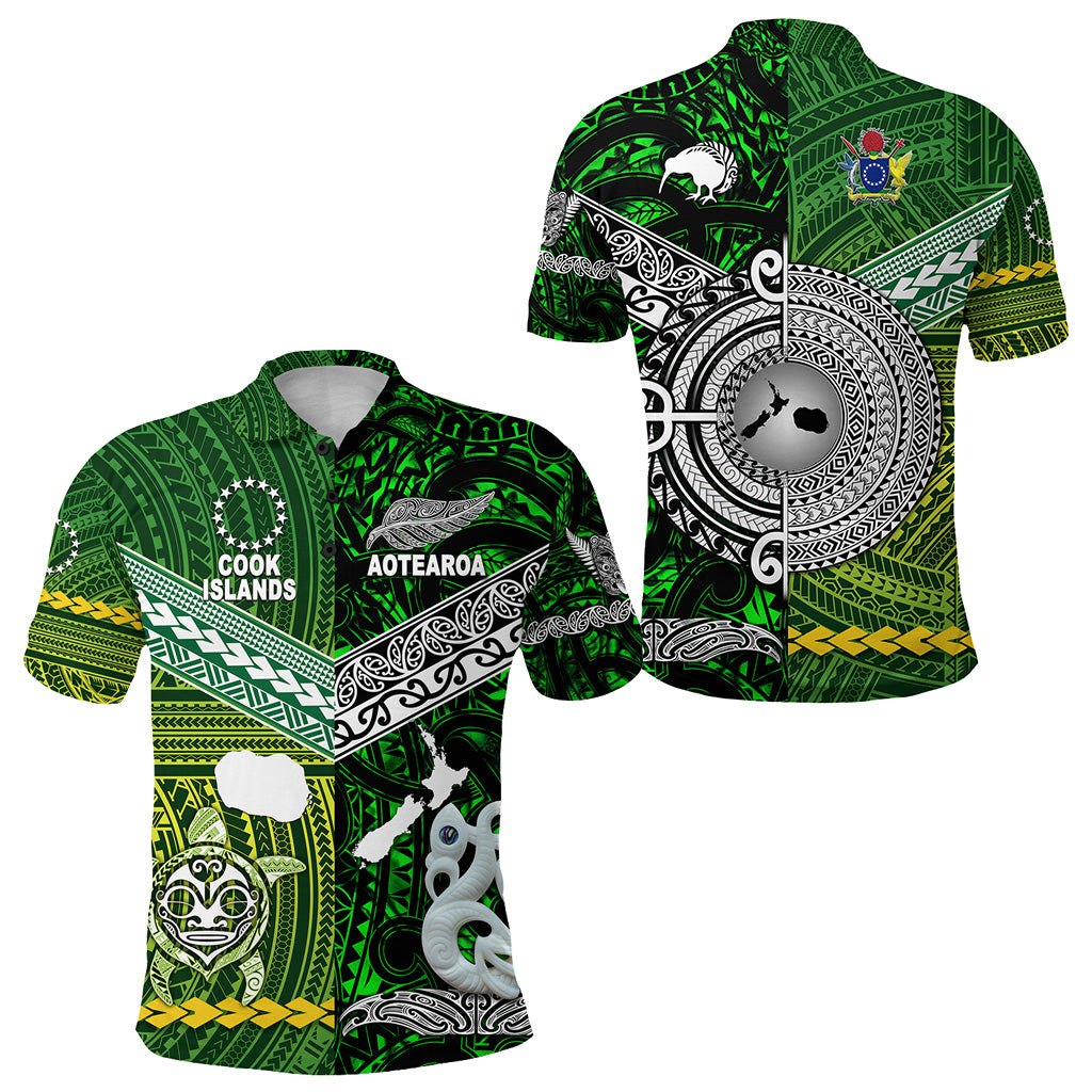 New Zealand Cook Islands Polo Shirt Maori Together Green LT8 Unisex Green - Polynesian Pride