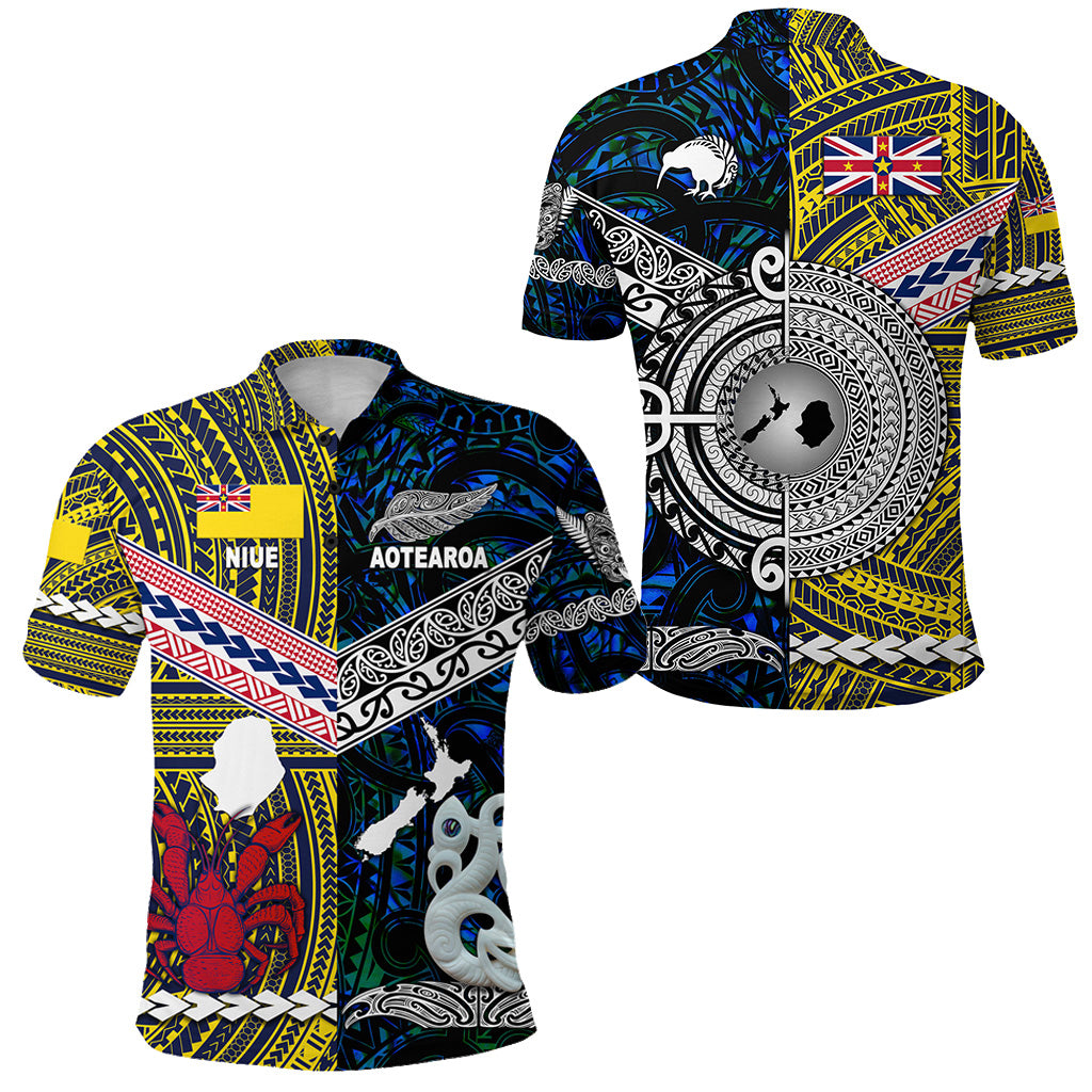 New Zealand Niue Polo Shirt Maori and Polynesian Together Blue LT8 Unisex Yellow - Polynesian Pride