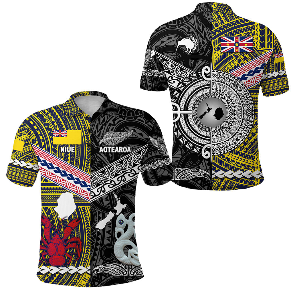 New Zealand Niue Polo Shirt Maori and Polynesian Together Black LT8 Unisex Yellow - Polynesian Pride
