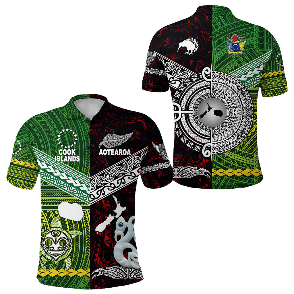 New Zealand Cook Islands Polo Shirt Maori Together Red LT8 Unisex Green - Polynesian Pride