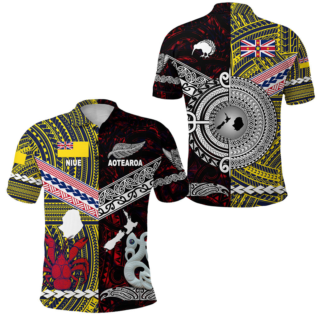 New Zealand Niue Polo Shirt Maori and Polynesian Together Red LT8 Unisex Yellow - Polynesian Pride