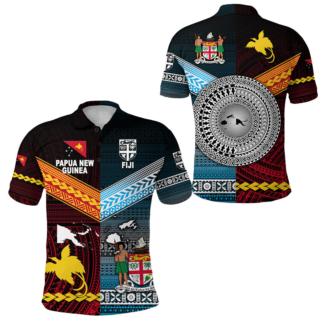 Papua New Guinea Fiji Polo Shirt Polynesian and Tapa Together Blue LT8 Red - Polynesian Pride