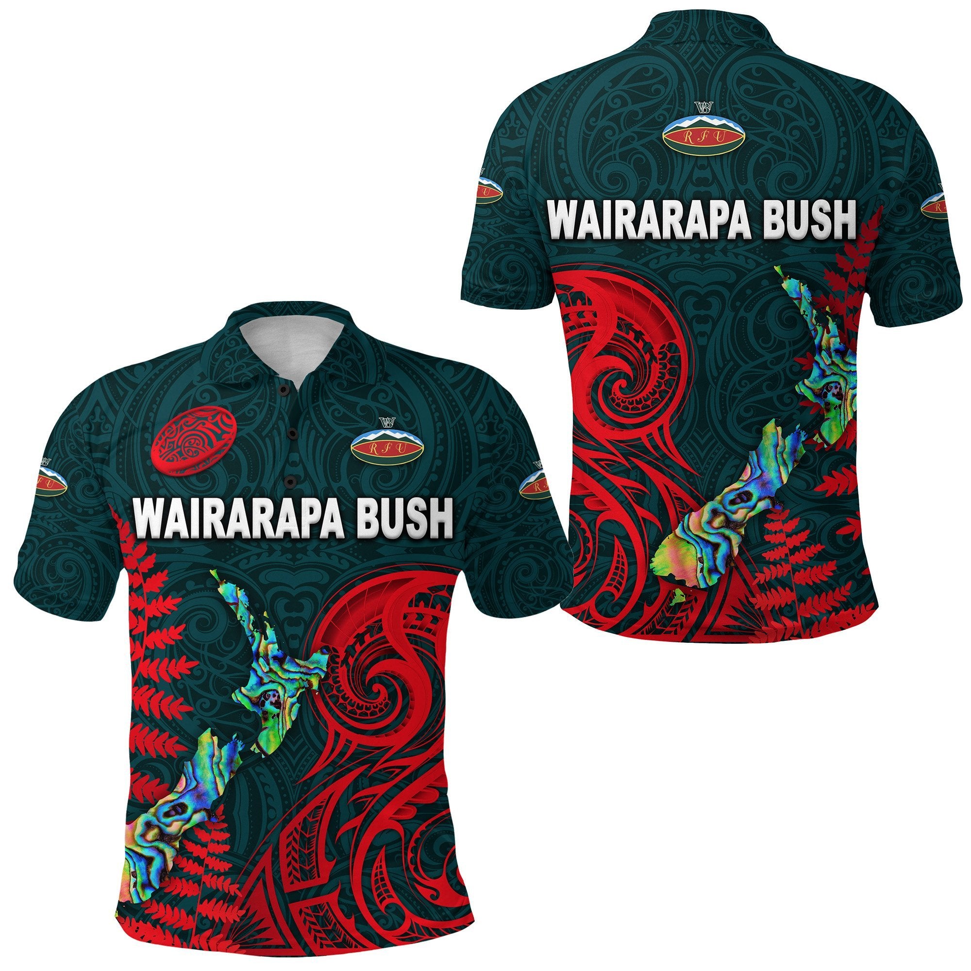 Maori Wairarapa Bush Rugby Polo Shirt New Zealand Silver Fern Unisex Green - Polynesian Pride