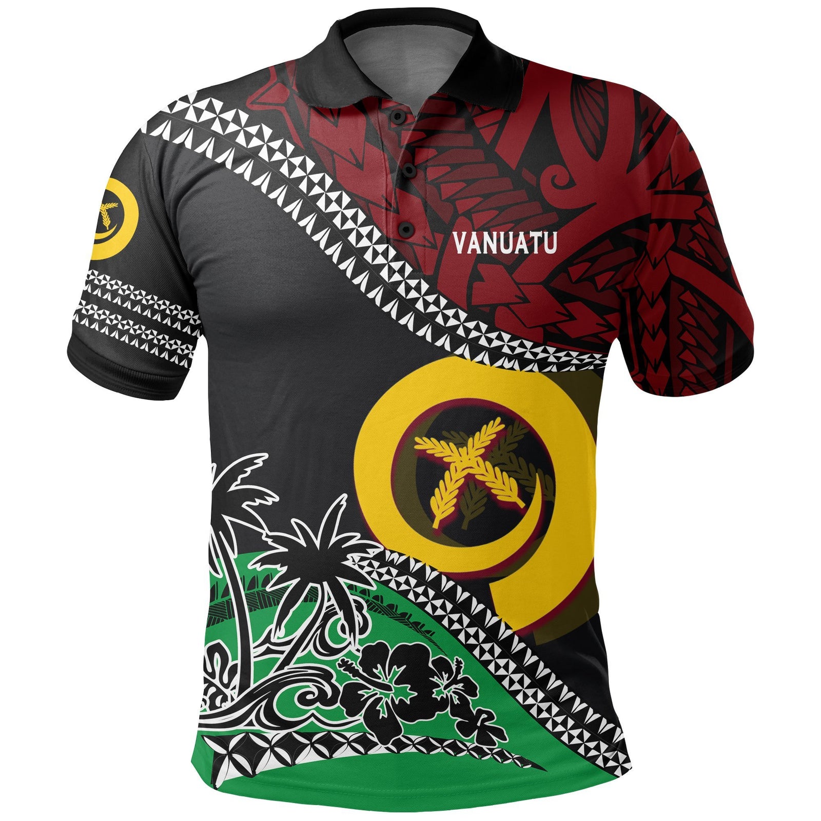 Custom Vanuatu Polo Shirt Fall In The Wave Unisex Black - Polynesian Pride